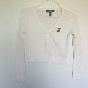 White cherry long sleeve crop top